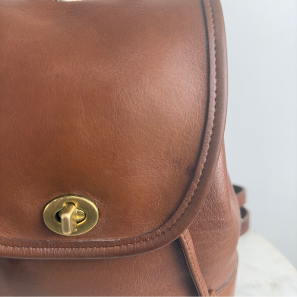 Vintage Coach British Tan Leather Backpack 9960 Purse Bag Daypack - Picture 2 of 13
